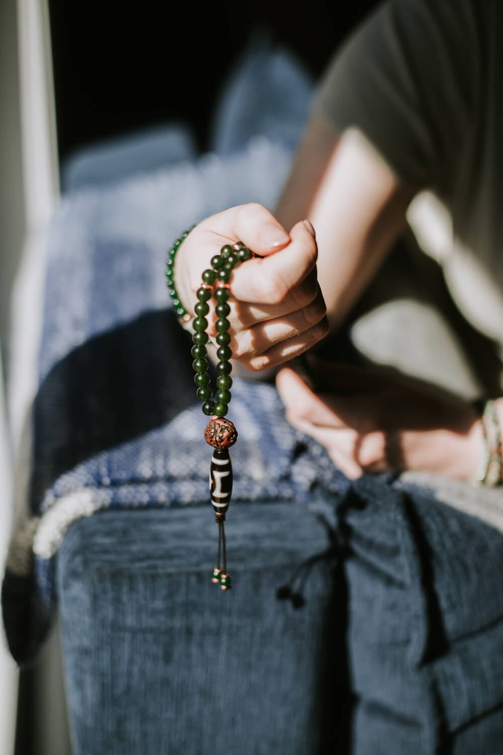 Mala Beads 9 Eye Dzi Heart Chakra Jade Mala