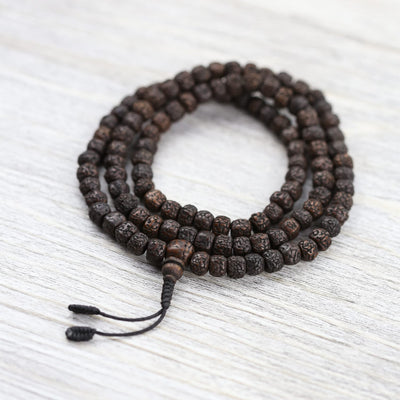 Mala Beads Aged Dark Rudraksha Mala & Bracelet Set SET011