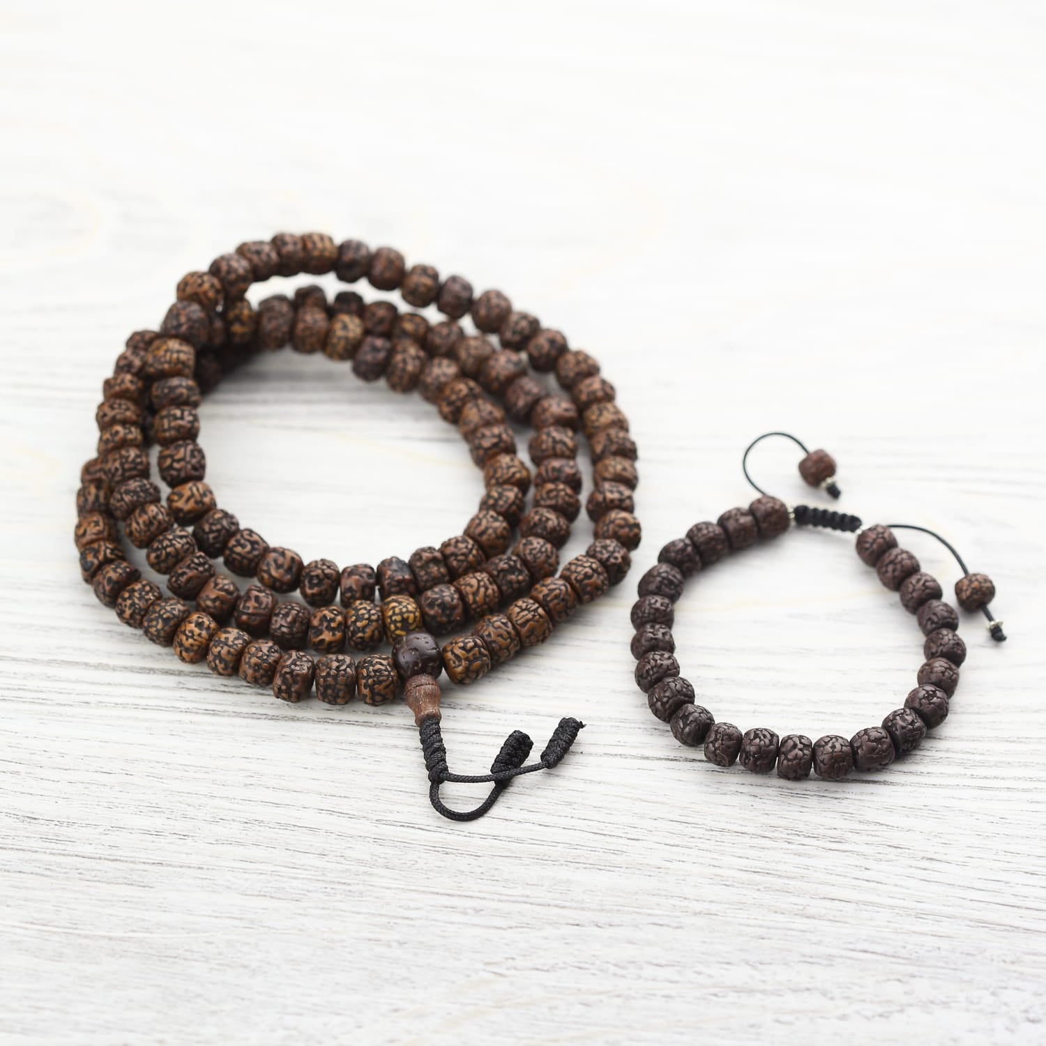 Mala Beads Aged Dark Rudraksha Mala & Bracelet Set SET011