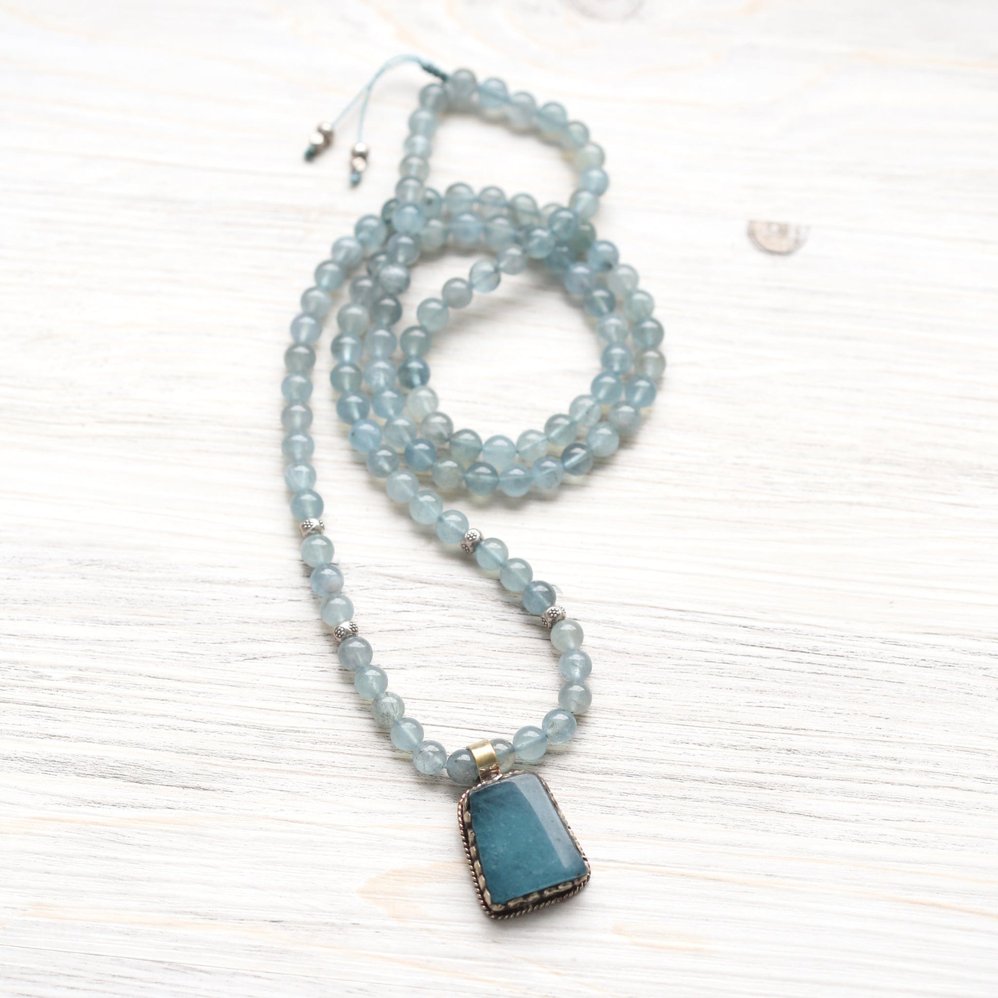Mala Beads Aquamarine Serenity Mala & Bracelet Set SET037
