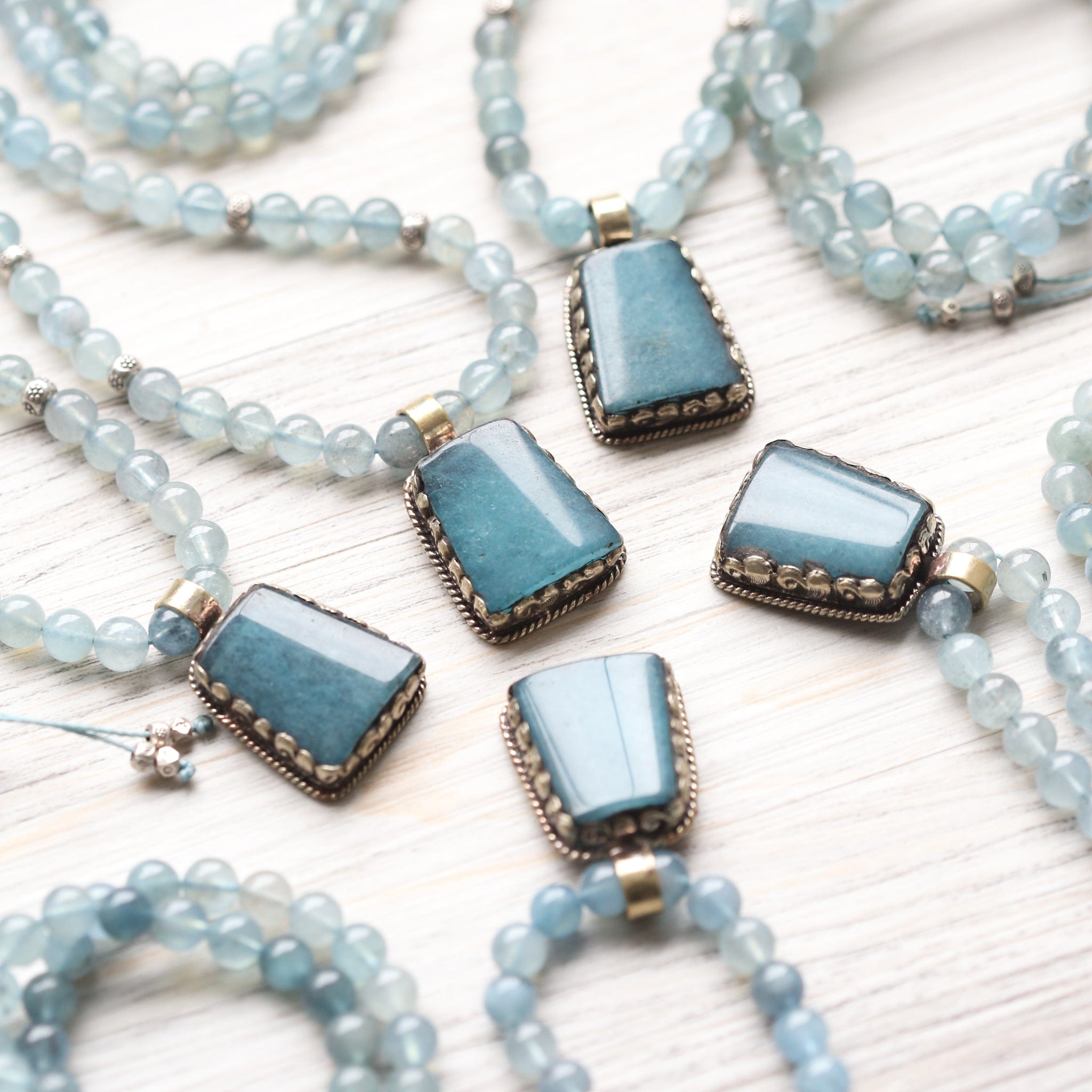Mala Beads Aquamarine Serenity Mala & Bracelet Set SET037