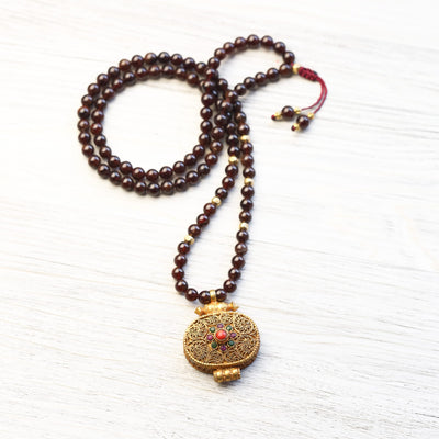 Mala Beads Garnet Devotion Tibetan Gau Mala ML984