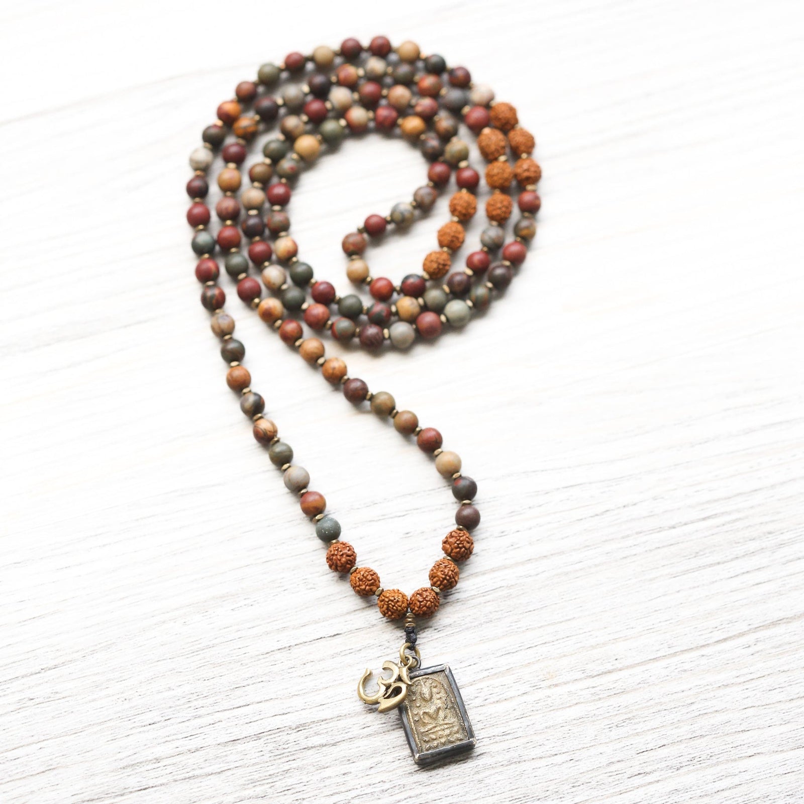 Mala Beads Grounded Thai Buddha Riverstone Mala ml411