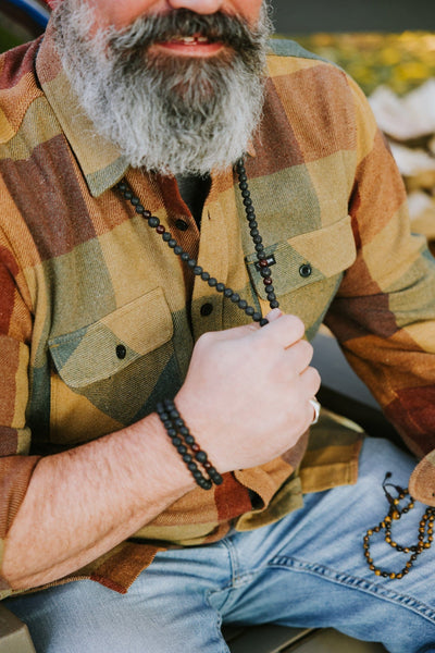Mala Beads Lava Rock and Rosewood Tibetan Mala ML534