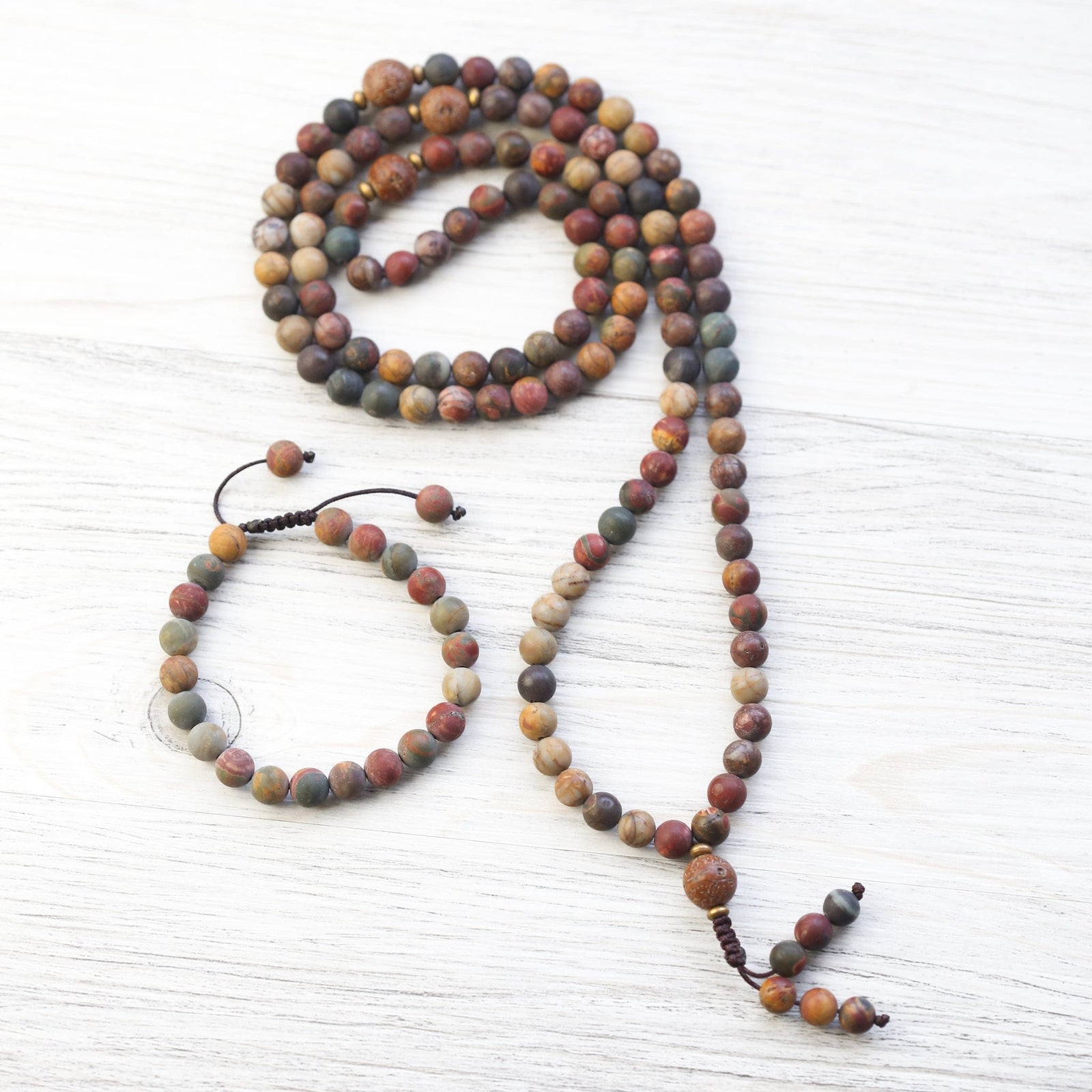 Mala Beads Matte Riverstone Mala & Bracelet Set