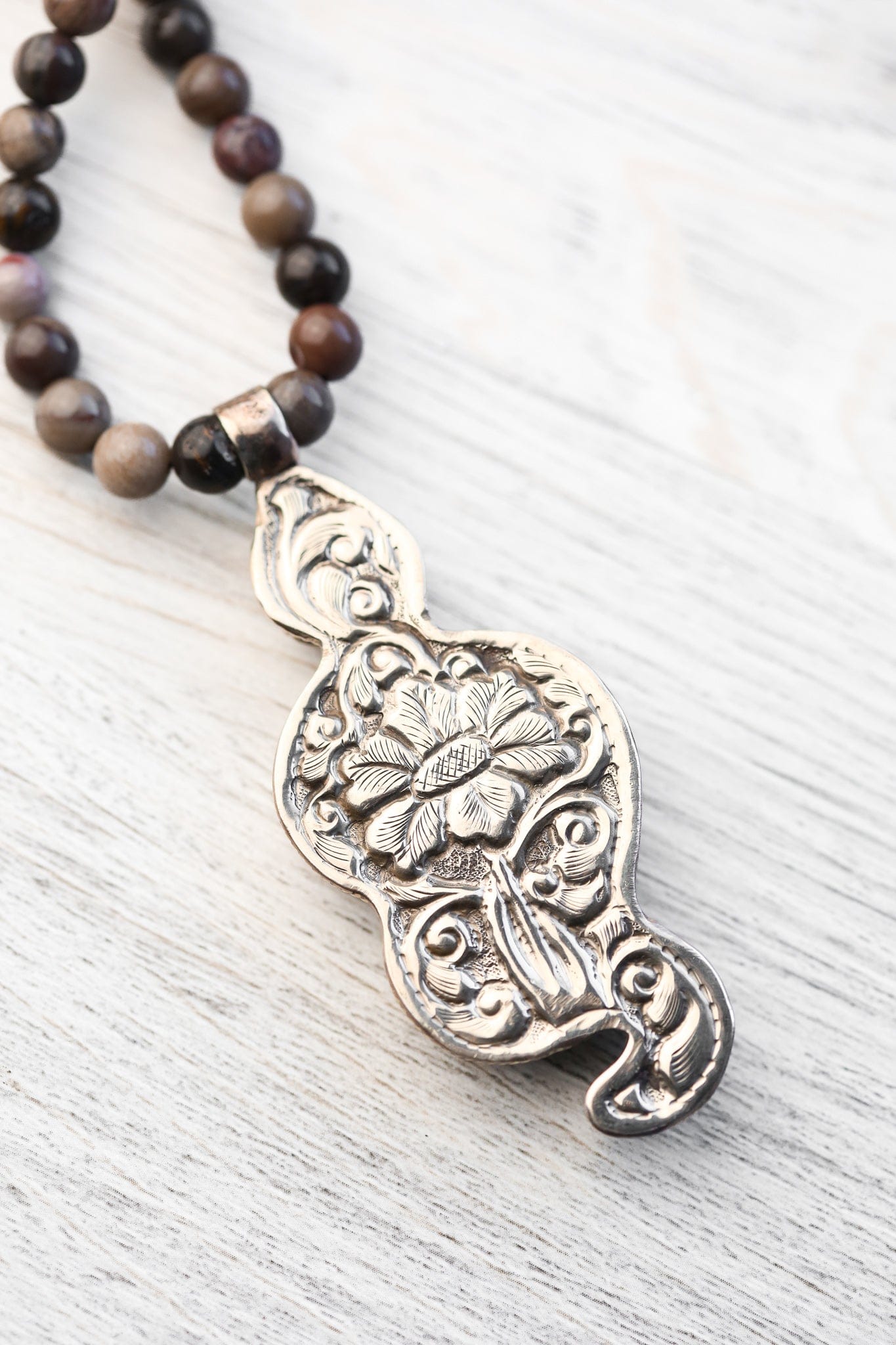 Mala Beads Snake of Renewal Mala with Petrified Wood ML974