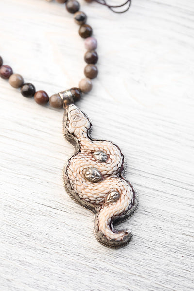 Mala Beads Snake of Renewal Mala with Petrified Wood ML974