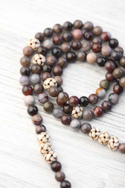 Mala Beads Snake of Renewal Mala with Petrified Wood ML974