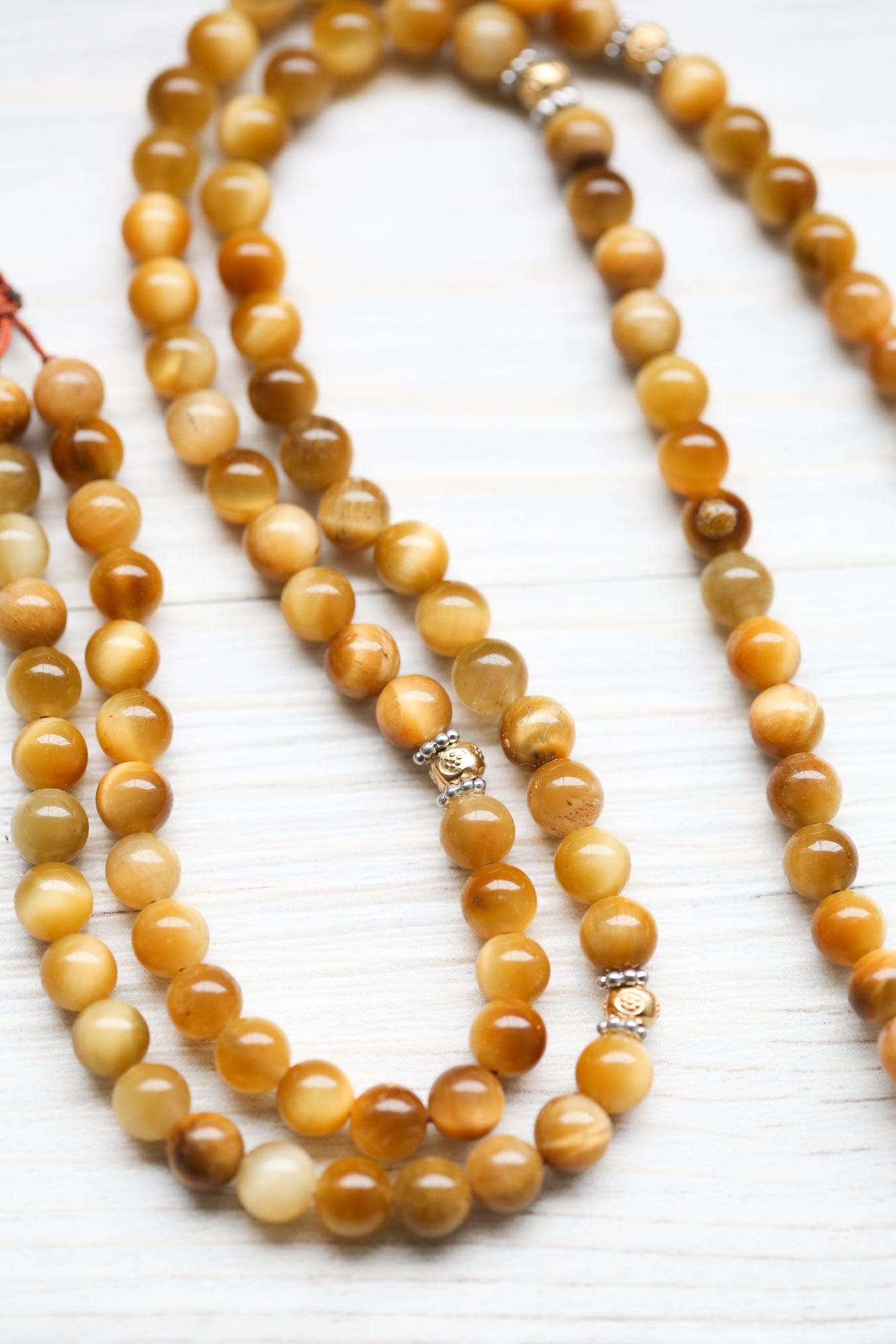 Mala Beads Sun Within Mala - Yellow Tiger Eye & Gau Locket ML951
