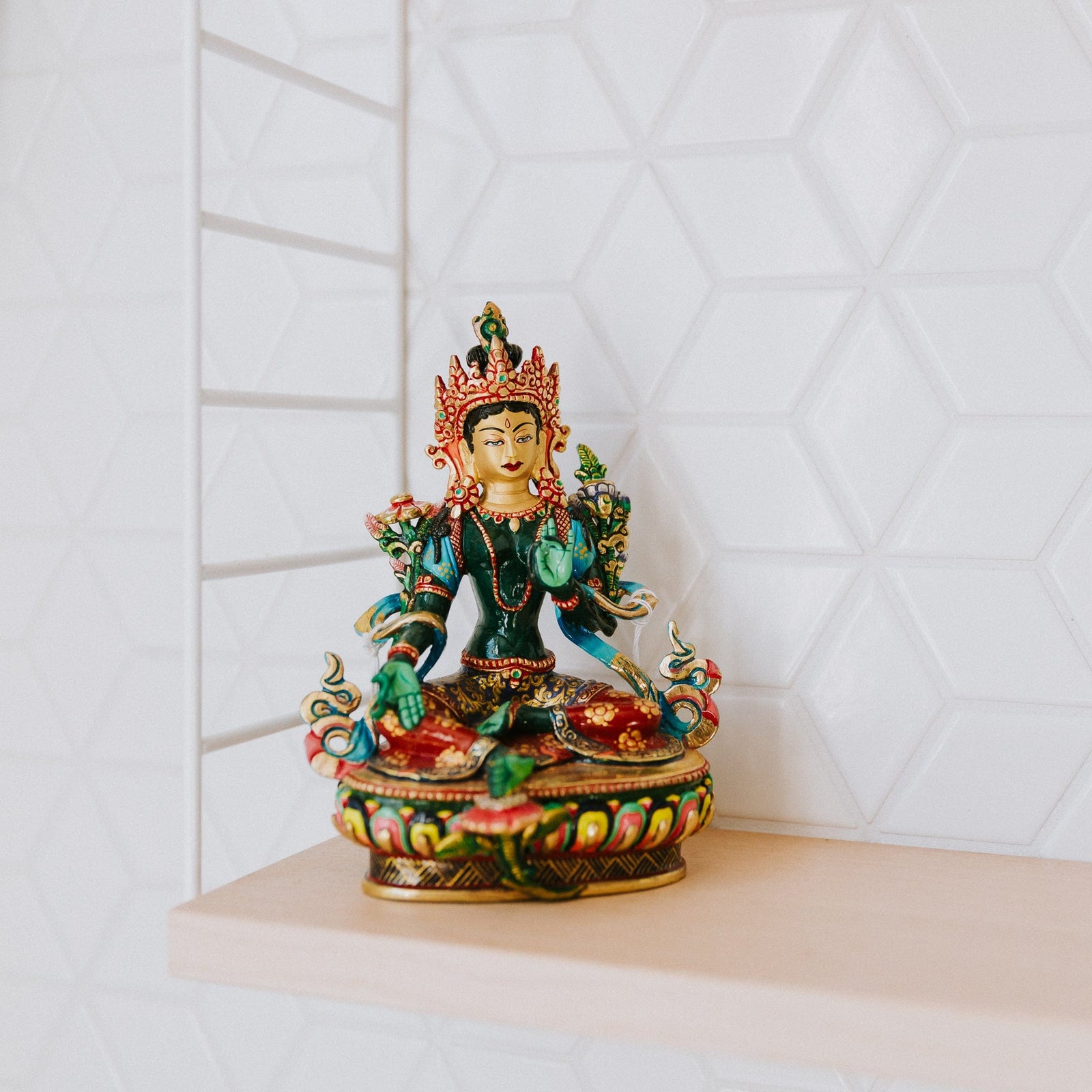 Statues Hand Painted Green Tara Statue ST294
