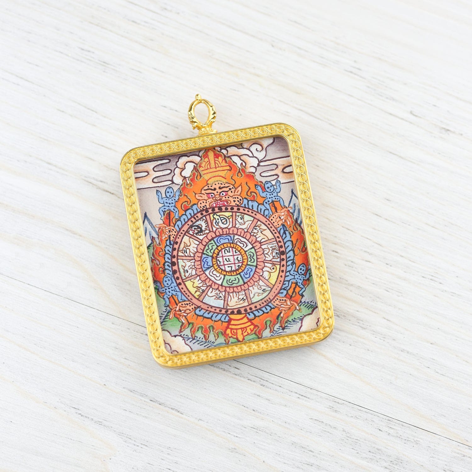 Thangkas Mini Thangka Amulet - Wheel of Life Protection TH215