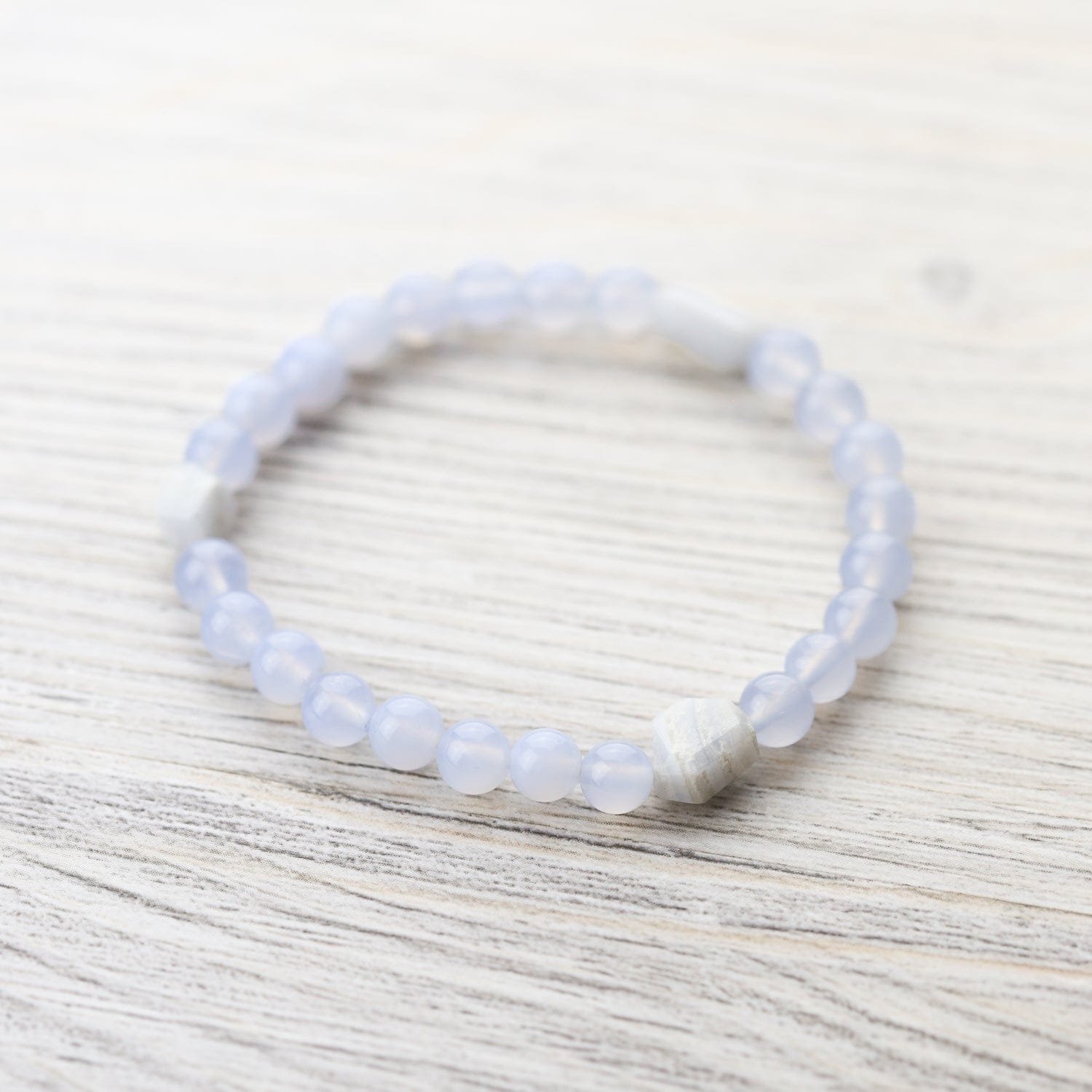 Wrist Malas Blue Lace Agate & Moonstone Stillness Mala Bracelet WM670