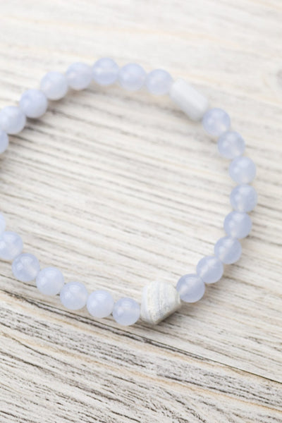 Wrist Malas Blue Lace Agate & Moonstone Stillness Mala Bracelet WM670