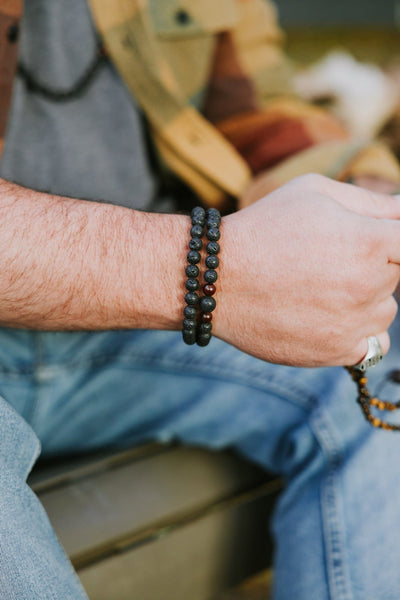 Wrist Malas Double Wrap Lava Rock & Thai Wood Beads Mala Bracelet wm225