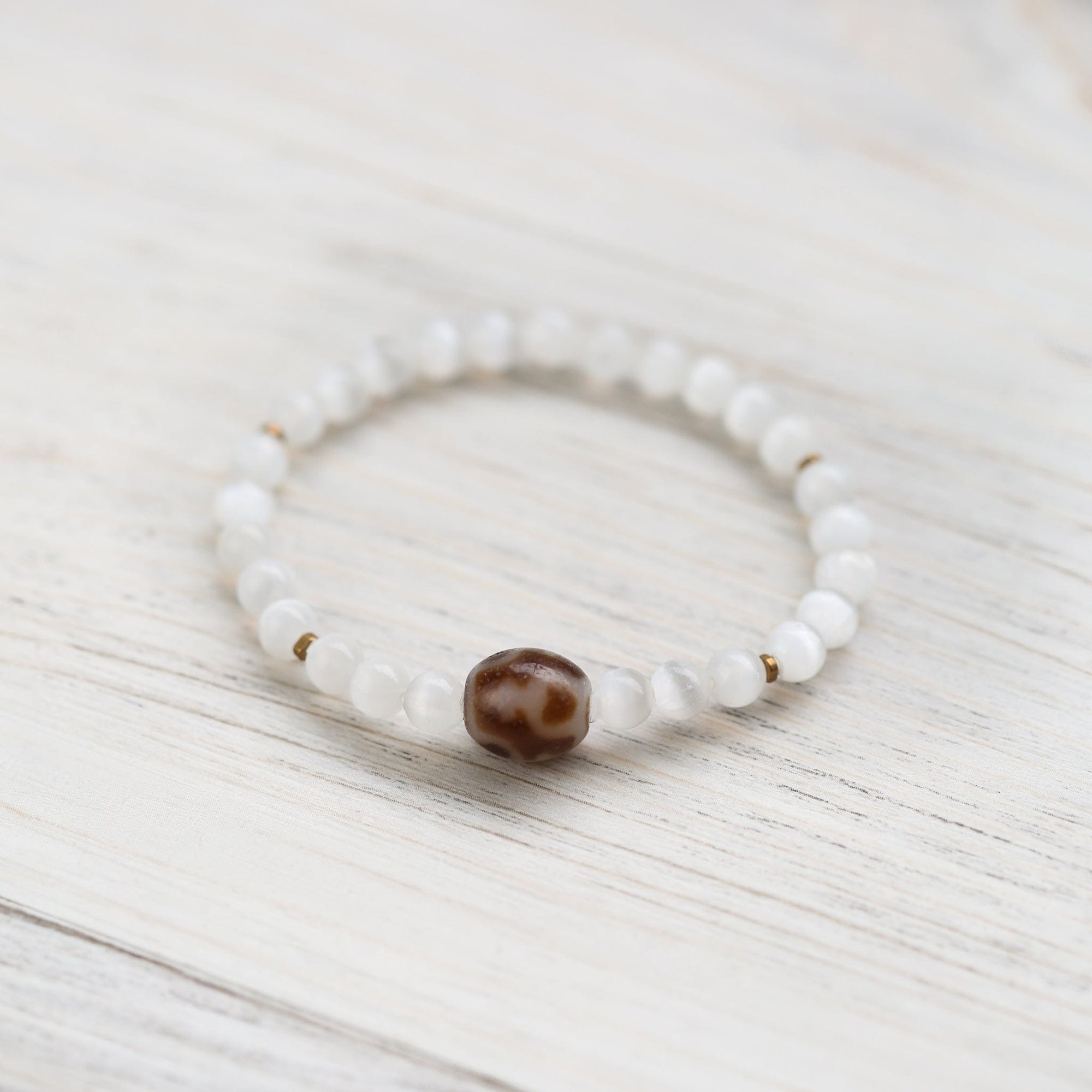 Wrist Malas Selenite & Lotus Dzi Bracelet WM583