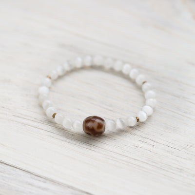 Wrist Malas Selenite & Lotus Dzi Bracelet WM583