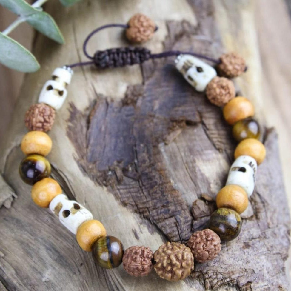 Wooden Skull Bead Stretch Bracelet. Sustainable Hand-Carved Suar Wood –  Well Done Goods, by Cyberoptix