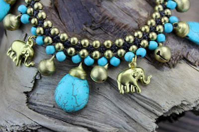 Bracelets Default Brass Elephant and Turquoise Beaded Bracelet jb158