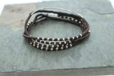 Bracelets Default Brown Cotton and Sterling Coconut Wrap Bracelet jb403