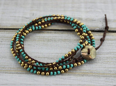 Bracelets Default Gold and Turquoise Bracelet/Necklace Wrap jb159