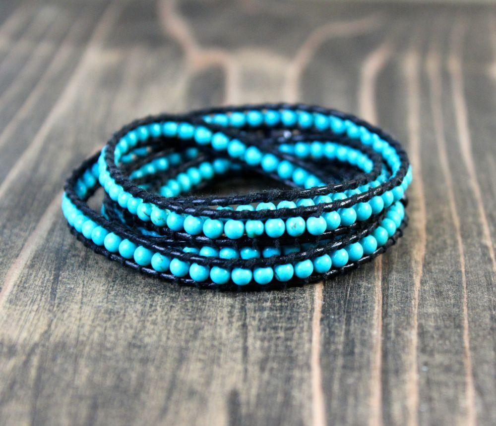Leather Woven Turquoise Wrap Bracelet DharmaShop