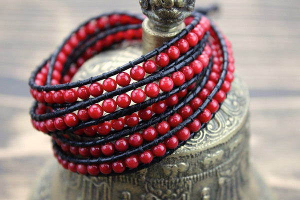 Leather Bracelet Wrap Bracelet Leather Jewelry TLJ90 Red 