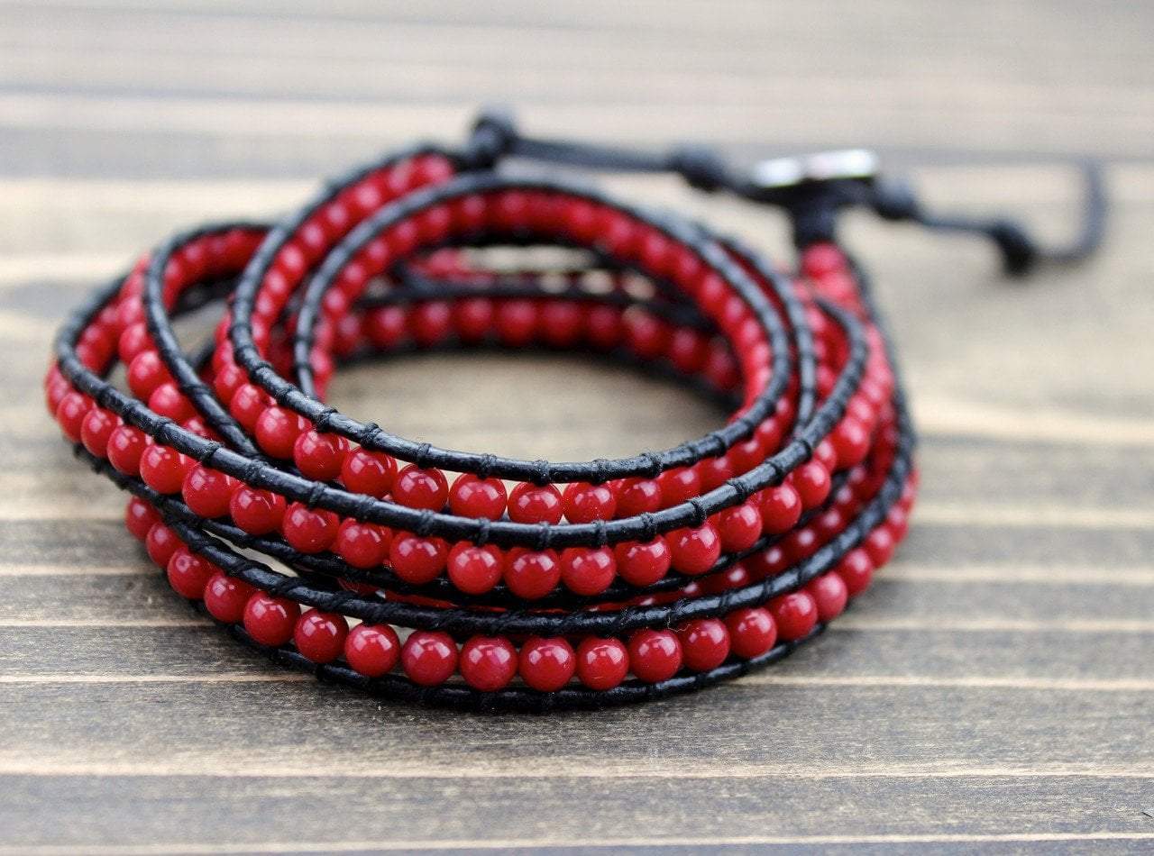 Red Wrap Bracelet on Leather Cord - DharmaShop