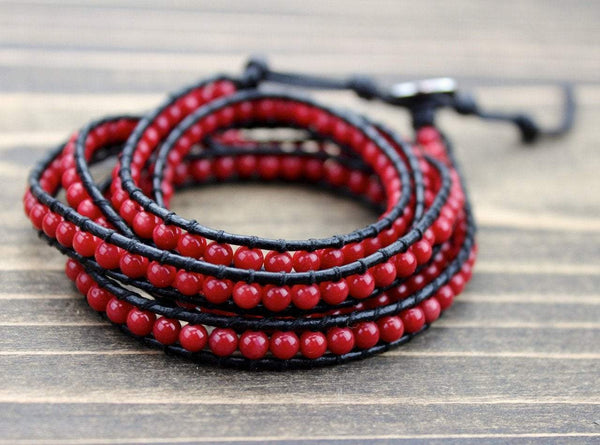 Red Wrap Bracelet on Leather Cord DharmaShop