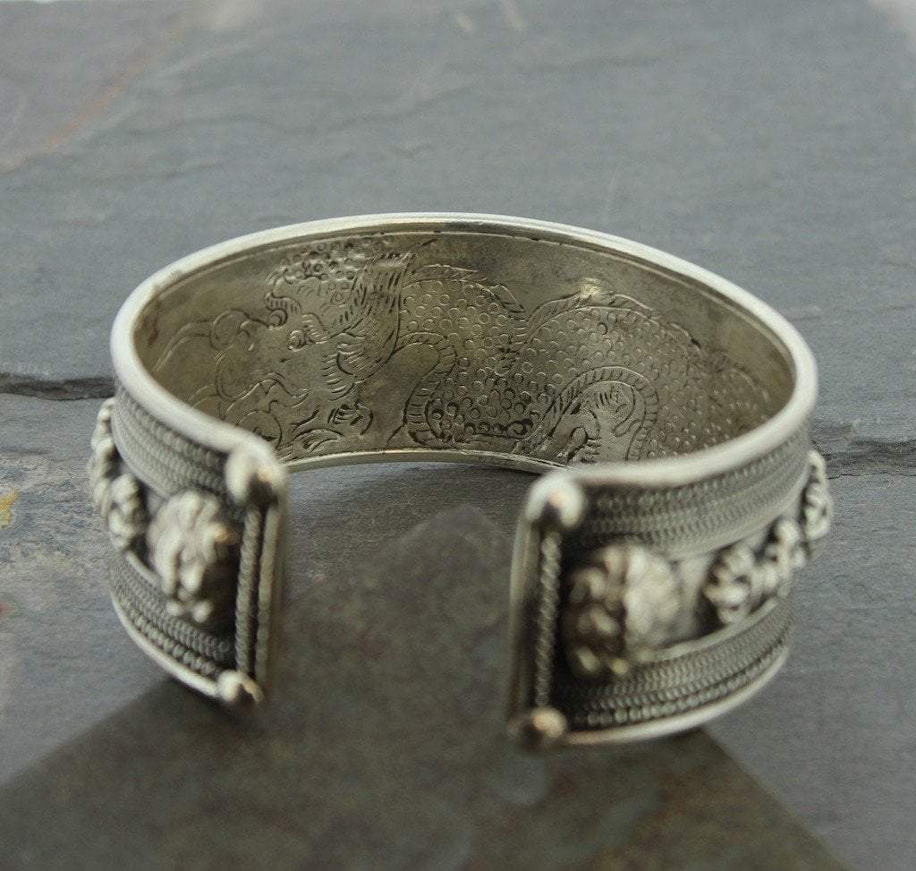 DharmaObjects Om Mani Padme Hum Sterling Silver Cuff Bracelet - Solid 92.5%, Unisex Adjustable Bangle