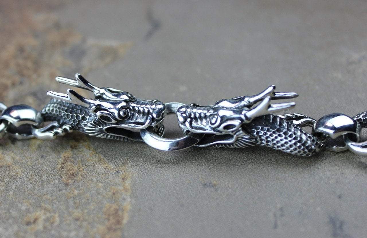 Men's Sterling Silver Pendant Bracelet with Dragon Motif - Dragon's Fight |  NOVICA