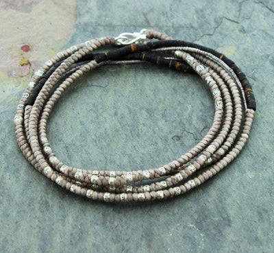 Bracelets Default Tan Cotton and Sterling Coconut Wrap Bracelet jb404