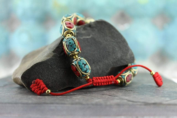 Tibetan Coral and Turquoise Beaded Bracelet - DharmaShop