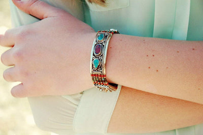 Bracelets Default Turquoise and Coral Silver Bracelet jb125