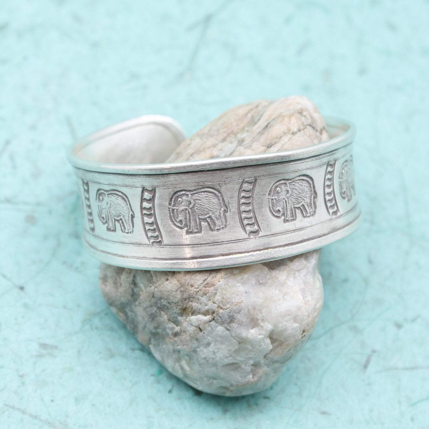 Tibetan Silver Cuff Bracelet with Gemstone Cabochon 1.75
