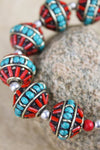 Bracelets Traditional Turquoise and Coral Large Bead Bracelet JB684