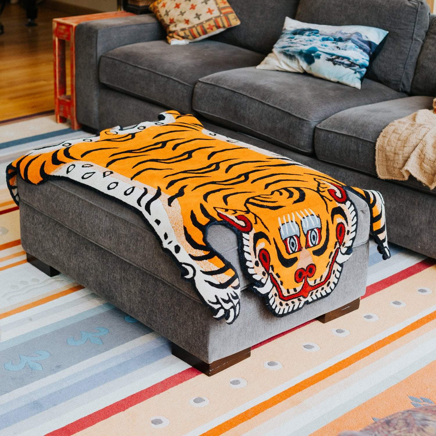 Preppy Tiger Rug Handcrafted Wool Tiger Rugs - Made in Nepal - DharmaShop