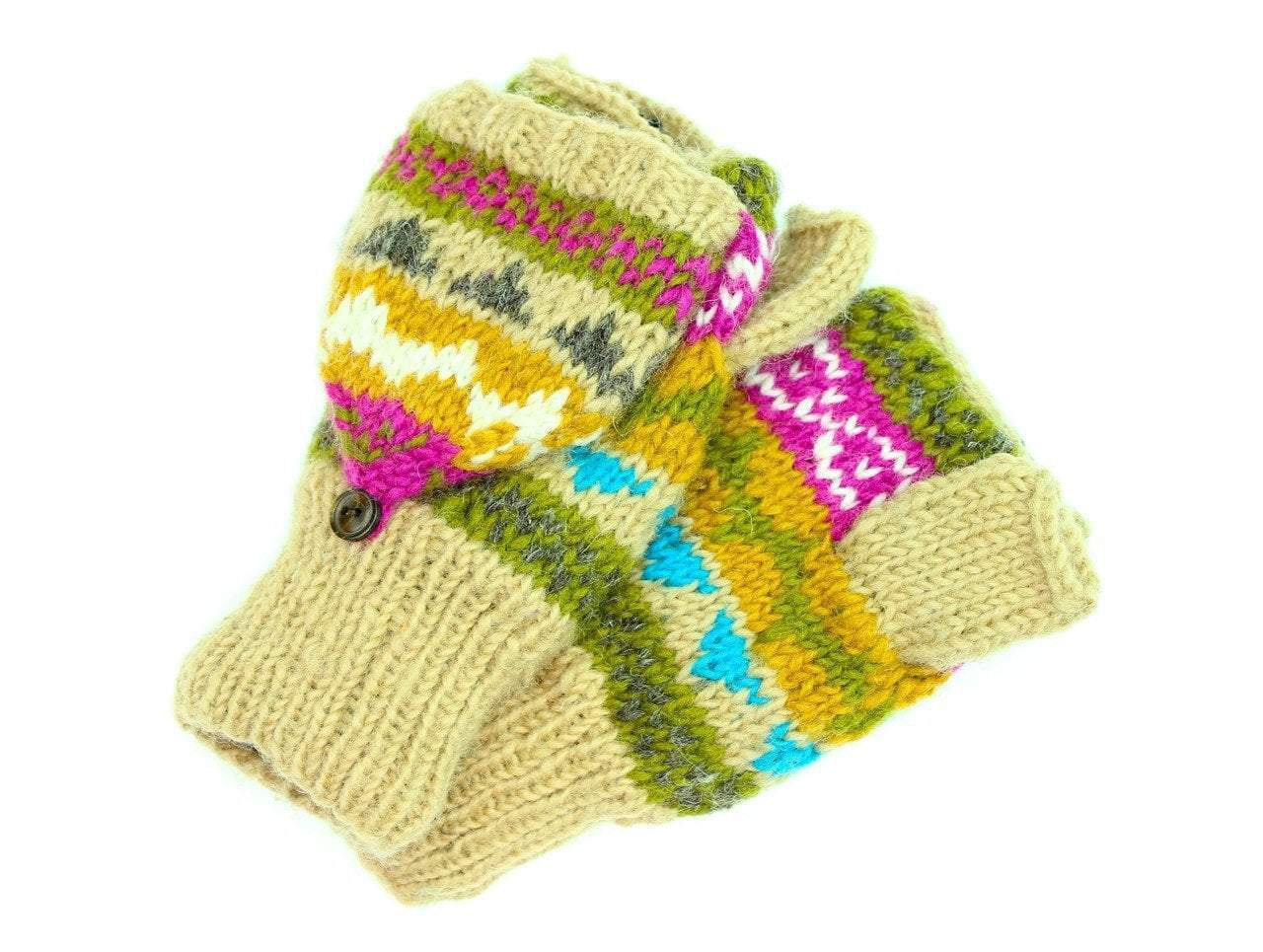 Tan/Multi Wool Convertible Mittens - DharmaShop
