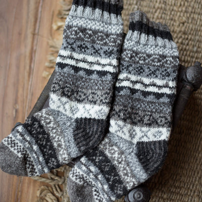 Clothing Handmade Dark Gray Wool Slipper Socks wo031