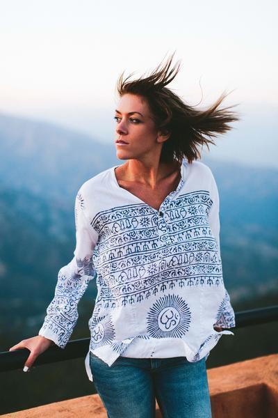 Clothing Small White Om Long-Sleeve Top with Deity Design omshirt006.SM