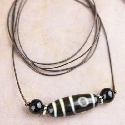 Dzi Beads Dzi and Onyx Journey to Enlightenment Necklace DZNECK030