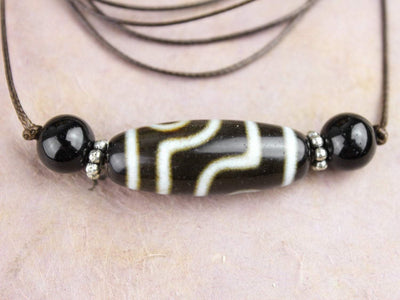 Dzi Beads Dzi and Onyx Journey to Enlightenment Necklace DZNECK030