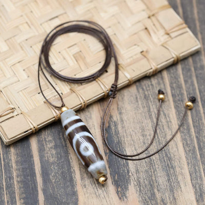 Dzi Beads Life Balance Two Eye Dzi Necklace DZNECK044