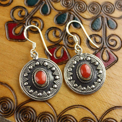 Earrings Antique Coral Shield Earrings JE484