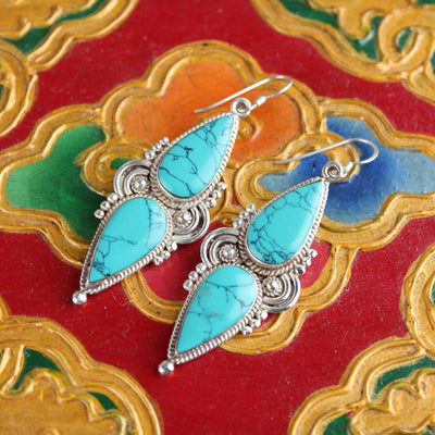 Earrings Bold Sterling Silver and Turquoise Earrings JE514