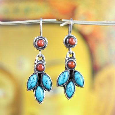 Earrings Dangling Turquoise and Coral Earrings JE489