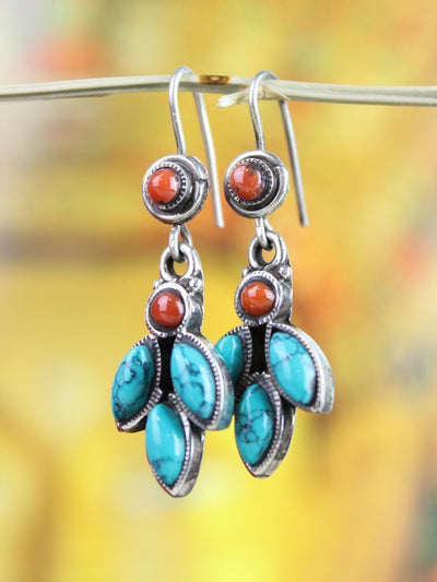 Earrings Dangling Turquoise and Coral Earrings JE489
