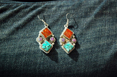 Earrings Default Coral and Turquoise Dangle Earrings je156