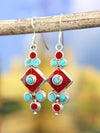Earrings Default Coral and Turquoise Flower Drop Earrings je432