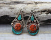 Earrings Default Large Tibetan Coral and Turquoise Tear Drop Earrings je264