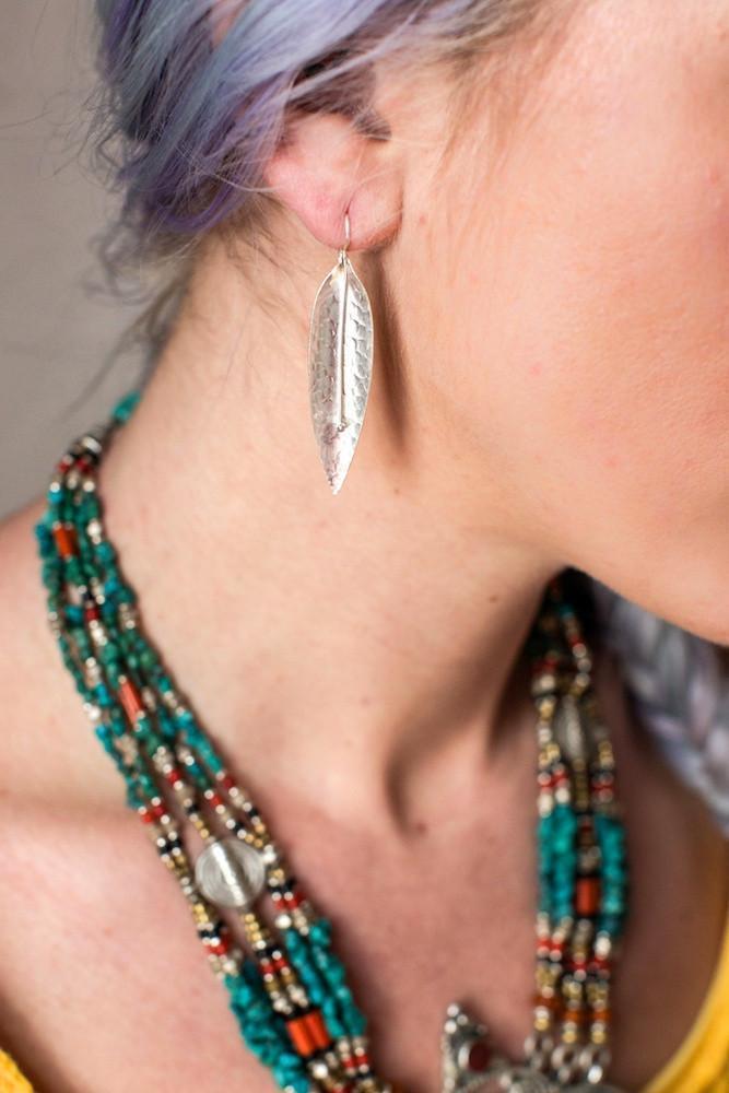 Thai Hill Tribe Silver Leaf Earrings DharmaShop